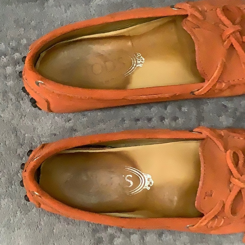 TOD'S Moccasin Suede Driving Loafers Burnt Orange Size 37 - Picture 9 of 14